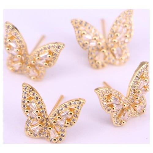 8Pairs Crystal Zircon Earring , Womens Fashion CZ Butterfly Stud Earrings Gold Color For Gift