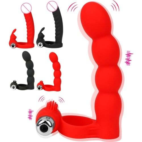 OLO Anal Bead Plug Vibrator Double Penetration Cock Ring Strapon Dildo Vibrator Sex Toys for Men Couple Prostate Massager