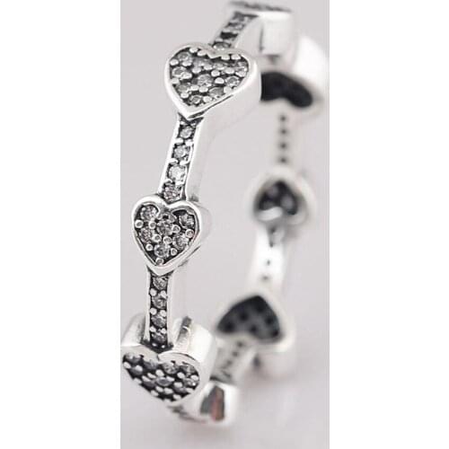 Authentic S925 Alluring Hearts Clear Crystal Ring For Women Wedding Party Gift fit Lady Fine Jewelry