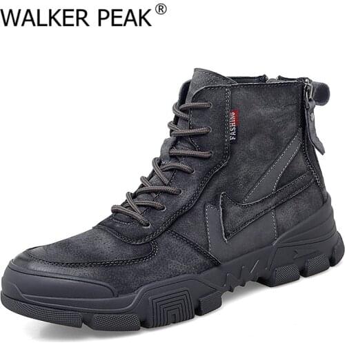 Retro Ankle Boots mens Warm Comfortable Wear-resistant Sole shoes Man Winter Motorcycle Boots back zip Male Walking Boots New