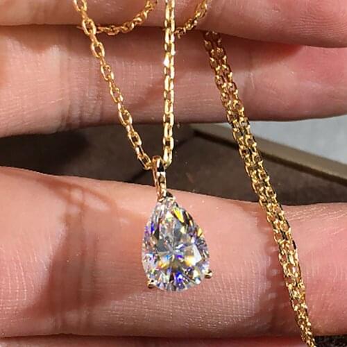10K Yellow Gold Women Pendants Necklaces Moissanite Diamond 0.5 1 2 3 Carat Pear Water Drop Wedding Anniversary Engagement Party