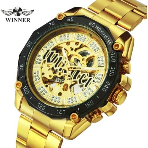 WINNER Official Steampunk Automatic Watch Men Crystal Skeleton Mechanical Mens Watches Top Brand Luxury Casual Military Clock