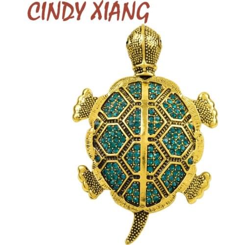 CINDY XIANG Green White Rhinestone Turtle Brooch Pin Cute Kawaii Vintage Tortoise Brooches Kids Gift Animal Pins Accessories