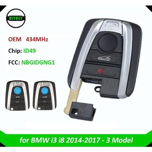 DIYKEY Original 434Mhz ID49 Remote Car Key for BMW i3 i8 Series 2014 2015 2016 2017 4BTN Keyless Control FOB NBGIDGNG1 433MHz