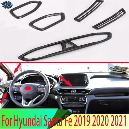 For Hyundai Santa Fe 2019 2020 Carbon Fiber Style Air Vent Outlet Cover Dashboard Trim Bezel Frame Molding Garnish