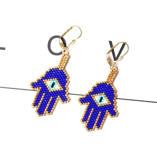 FAIRYWOO Miyuki Beaded Eye Punk Earrings Simple Jewelry For Women Handmade Big Drop Earrings Gothic Palm Accessories Wholesale