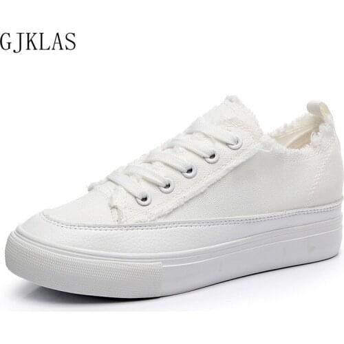 Canvas Vulcanize Shoes Women Wedge Sneakers Platform Women Shoes Casual Comfort Beige White Sneakers Wedges New Female Sneaker
