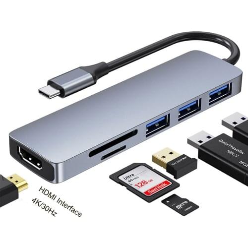 Ipega 6 Ports type c hub support SD HDMI hub TF plug adapter usb c splitter for home laptop 1080P usb c adapter Pc accessories