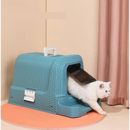 Retro wickerwork appearance fully enclosed cat litter basin easy to remove and clean drawer-type cat toilet top dark storage ove
