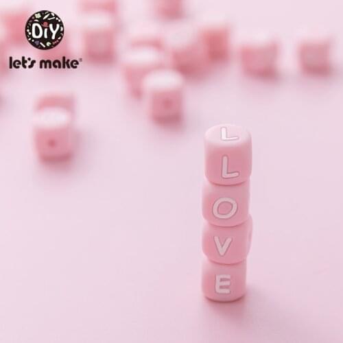 Lets Make 100pcs Silicone Teether Baby Toys Chewing Necklace Beading DIY Food Grade Silicone Letter Beads Pink Silicone Beads