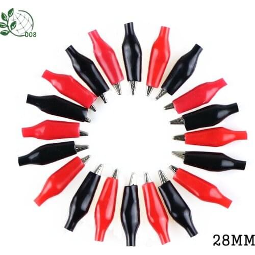 20pcs/lot 28MM Metal Alligator Clip G98 Crocodile Electrical Clamp for Testing Probe Meter Black and Red with Plastic Boot