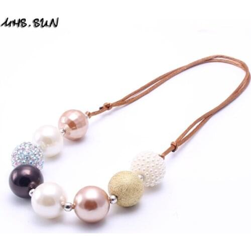 MHS.SUN 2PCS Ivory Color Kids Chunky Necklace Fashion Adjusted Rope Girls Children Bubblegum Chunky Beads Necklace Baby Jewelry