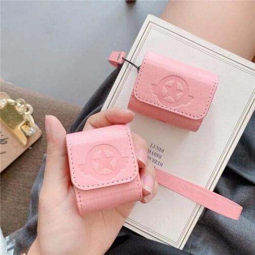 Cute Pink Leather Cartoon Lanyard Case For Apple AirPods 2 Charging Shell Earphone Protection Cover Box for Airpods 1 Ins Cover