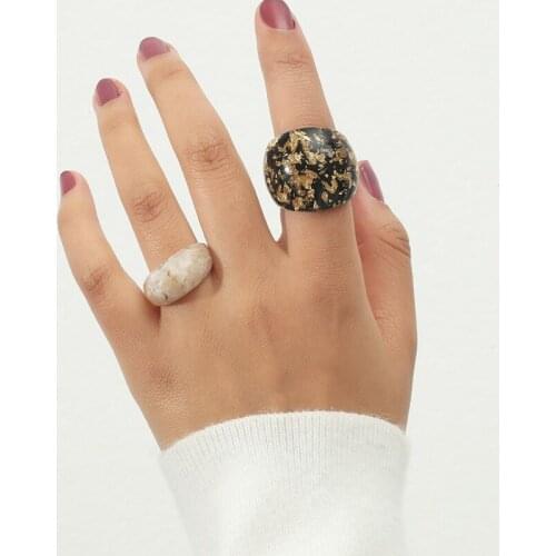 Fashion 2 Pcs Set Simple Retro Acrylic Inner Gold Color Foil Exaggerated Ring for Women Girls Jewelry