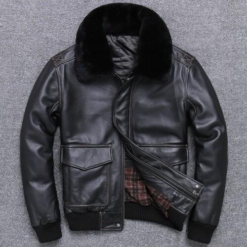 2020 Black Men USAF A2 Pilot Jacket Wool Collar Genuine Thick Cowhide Russian Winter Aviator Leather Coat FREE SHIPPING