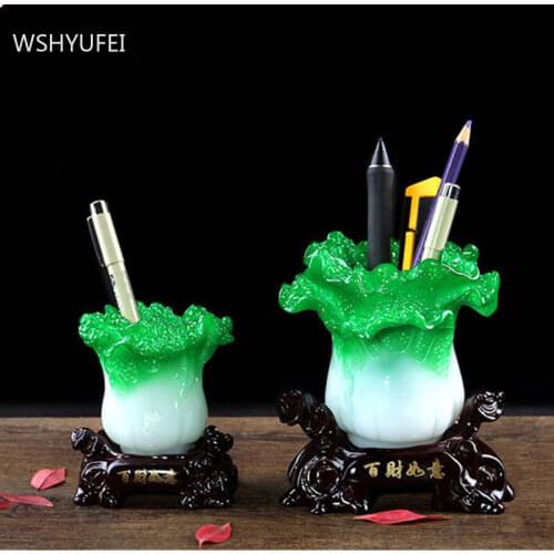 Study Desktop Pen Holder Ornaments Home Resin Chinese Cabbage Decoration Teacher Gift Wine Cabinet Auspicious Decor Accessories