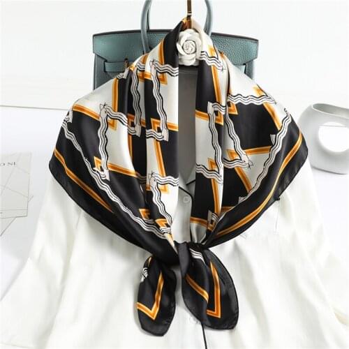 New Plaid Scarf Silk Square Foulard Female Hijab Neck Wraps Print Spring Summer Neckerchief Women Bandana Scarves 2021