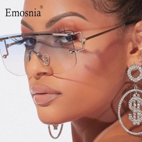 New Oversized Rimless Sunglasses For Women One Piece Lens Flat Top Unisex Sun Glasses Men Vintage Big Frame 2020 Eyeware UV400