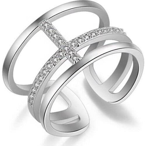 Wholesale 12pcs Triple Layers CZ Zirconia Resizable Finger Rings Rings Fashion Wedding Jewelry Gifts for Women Men