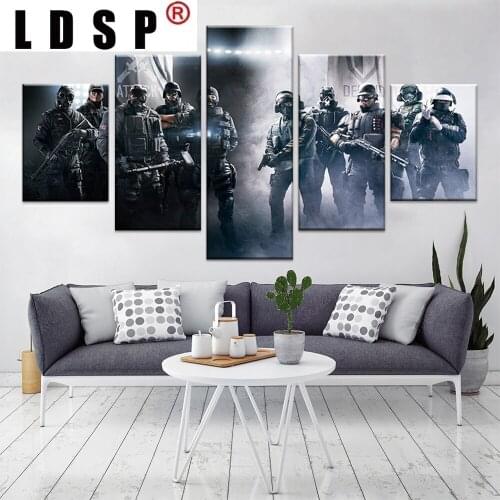 LDSP Print Modular Poster Canvas Painting 5 Panel Rainbow Six Siege Soldiers Wall Art Home Decor Modern Picture For Boy Room