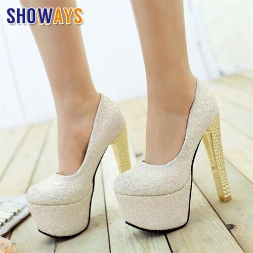 Big Size Sexy Women Platform Pumps 15cm Extreme High Gilt Heel Black Silver Bling Sequined Cloth Wedding Party Office Lady Shoes