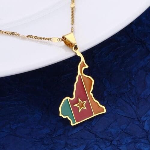 Stainless Steel Enamel Cameroon Map Pendant Necklaces Cameroun Maps Chain Jewelry Gift