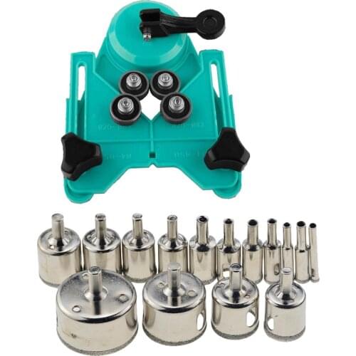 16pcs 4-83mm Drill Chuck Vacuum Base Sucker with 6-50mm Diamond Coated Glass Drill Bit Fit Tile Glass Hole Saw Openings Locator