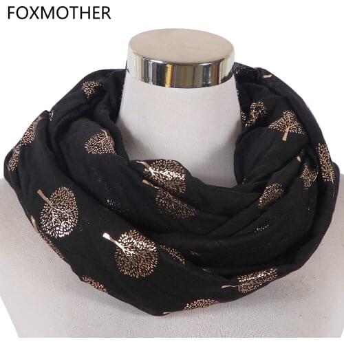 FOXMOTHER New Shiny Yellow Pink Foil Rose Gold Tree Glitter Scarf Ring Loop Scarves Women Ladies