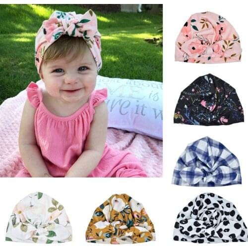 ARLONEET Newborn Baby Boy Girl Sun Hat Floral Bowknot Cap Toddler Turban Photo Props Fashion rabbit ears knotted baby cap 516