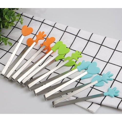Silicone Small Palm Ice Cube Clip Stainless Steel Ice Tong Bread Food BBQ Clip Barbecue Ice Clamp Tool Bar Kitchen Accessories