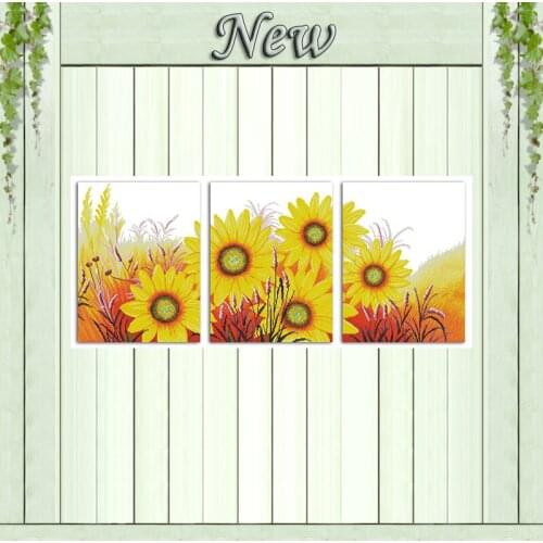 Sunflower triptych painting counted printed on canvas DMC 14CT 11CT DIY Cross Stitch chinese diy Embroidery kits Needlework Sets