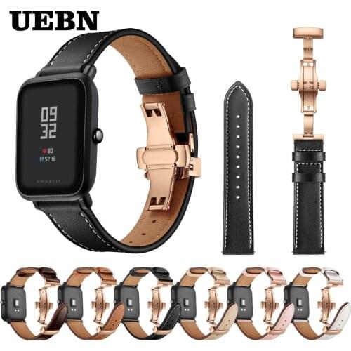 UEBN 20mm Rose Butterfly clasp Leather strap for Xiaomi huami amazfit bip GTS GTR 42mm band for Samsung Gear 2 sport Watchband