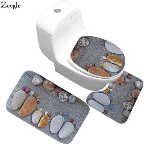 Zeegle Stone Printed Bath Mas Set 3Pcs Carpet For Bathroom Toilet Mats Non-slip Bath Rugs Bathroom Floor Mats Shower Room Carpet