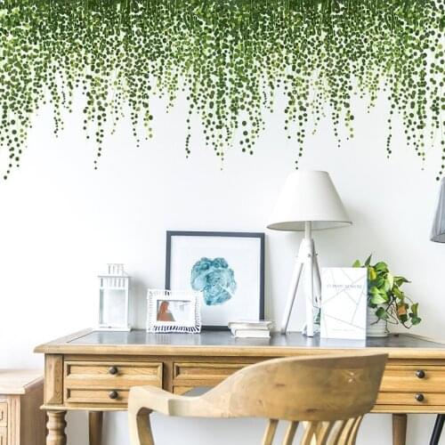 Green Leaf Rattan Wall Stickers for Kids room Parlor Bedroom Sofa TV Background Wall Decor Removable PVC Sticker For Home Decor