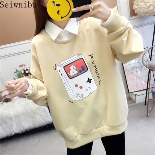 Womens T Shirt Harajuku Kawaii Cartoon long Sleeve Tops Size For Lady Girl Top Tee t-shirt women long sleeve student clothes