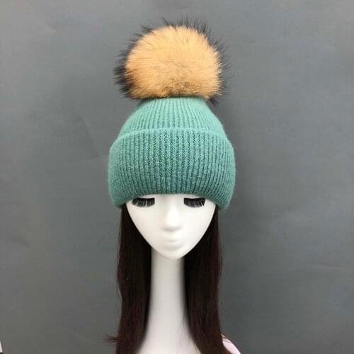 2021 Women Detachable Raccoon Ball Fashion Cap Casual Feminine Hat For Winter Thin Vertical Rabbit Wool Hat