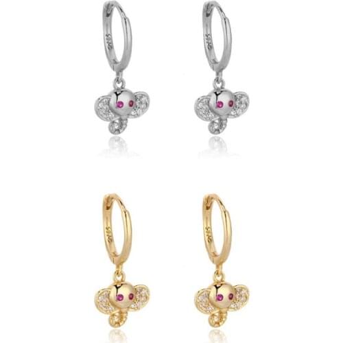 Wholesale Small Circle Gold Color Animal Elephant Pendant Pink Zircon Piercing Hoop Earring for Women Brinco Jewelry Pendientes