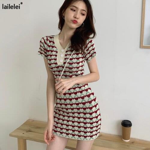 Love Bodycon Mini Knitted Dress v Neck Short Sleeve Summer 2021 Sexy Party Korean Club Formal Women Elegant Vestidos Cortos Robe