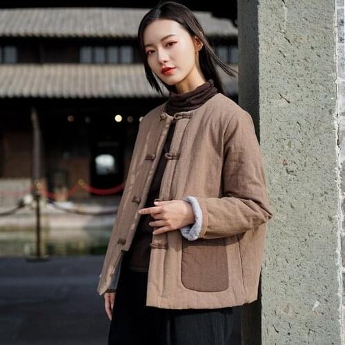 Women Winter Padded Coat Outerwear Pathwork Spliced Parkas Female Vintage Short Coat 2019 Ladies Retro Padded Overcoat Tops