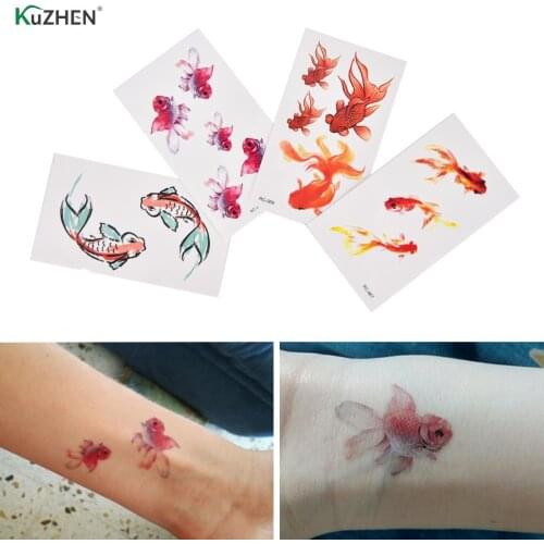 1 Sheet 3D Fake Tattoos Gold Fish Waterproof Temporary Tattoo Goldfish Girl Tatto Stickers Flash Tatoo