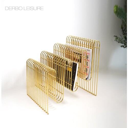 Modern Classic fashion Design Loft Metal popular gold silver color luxury steel wire Magazine rack book storage organizer 1PC