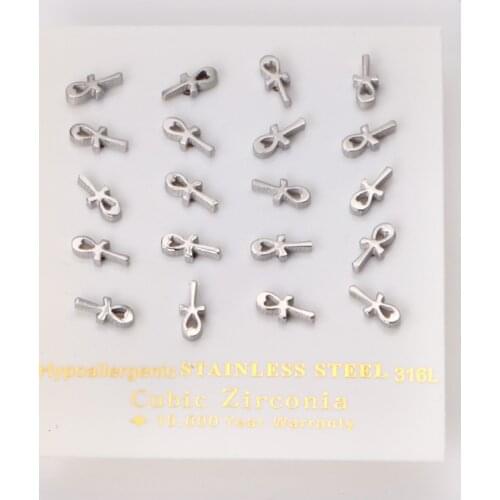 10 Pairs Heart Hole Cross Buckle Stud Earrings Stainless Steel Silver Color Factory Sale Wholesale Earrings Sets Brinco Party