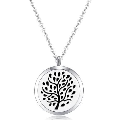 10pcs Mesinya silver color new design tree (30mm)Aromatherapy / Essential Oils 316L S.Steel Perfume Diffuser Necklace