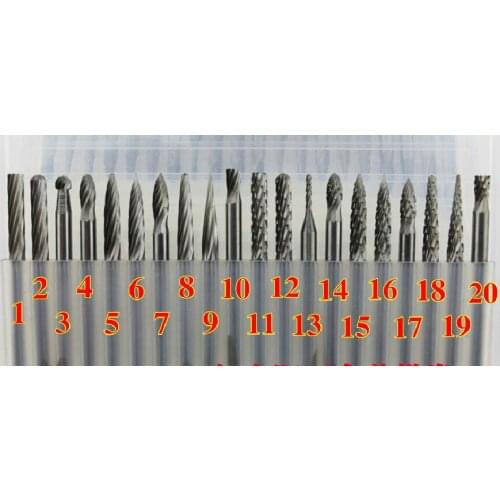 20 different kinds Tungsten steel Mini electric grinder mini cutter polished head cutter 3*3mm Carbide burrs