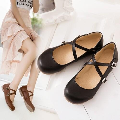 2020 Spring Mary Jane Flat Shoes Woman Ballerina Casual Round Toe Ballerina Student School Ballet Flats Shoes Big Size 33-43