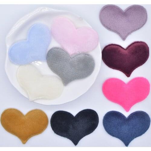 50Pcs 40*30mm Padded Plush Furry Felt Heart Applique for DIY Headwear Hair Clips Bow Accessory Handmade Clothes Hat Shoes Decor