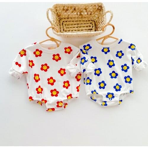 8609 Newborn Clothes Girls Romper Autumn New 2021 Infant One-piece Clothes Fresh Flowers Climbing Clothes Cotton Boys Onesies