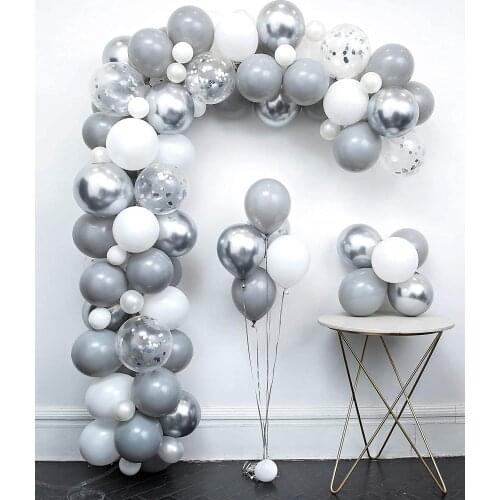 87pcs/lot Gray White Silver Chrome Balloon Garland Arch Kit Wedding Decor Baby Shower Birthday Party Backgound Decoration Globos