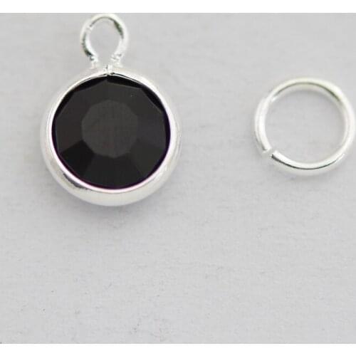 Free shipping 100% crystal 10PCS Black 6mm Birthstone with Silver Rings floating charms for glass locket
