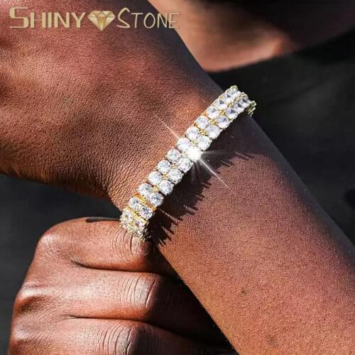 Iced Out Two Row CZ Paved Tennis Chain Bracelet Gold Wrist Luxury Bling Cubic Zirconia Fashion Unisex Women Men Trendy Jewelry